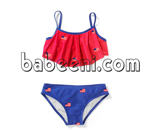 Nice two piece swimwear with American flags embroidered patterns - SW 375