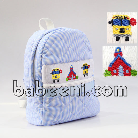 Nice blue hand smocked quilted backpack for kids - QA 08