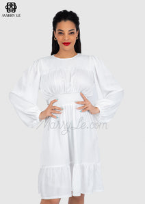 ELEGANT PURE WHITE SATIN DRESS – MD249