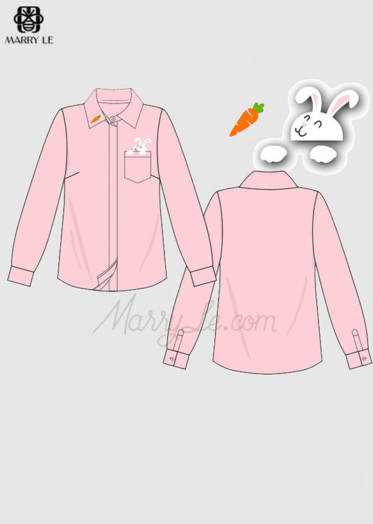 BASIC PINK WOMEN SHIRT BUNNY CARROT HAND EMBROIDERY - MD235