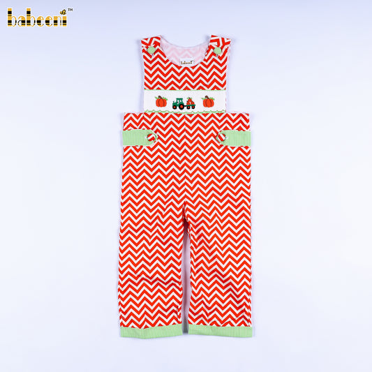 DR4691 - Pumpkin smocked boy longall romper