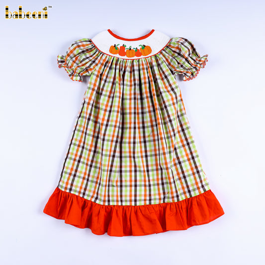DR4692 - Pumpkin smocked bishop dress for girl
