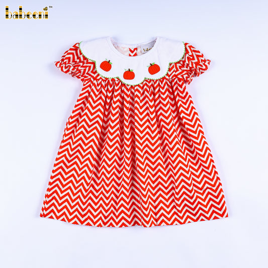 DR4690 - Pumpkin embroidery chevron baby dress