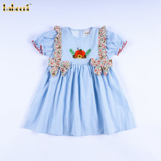 DR4689 - Pumpkin French knot embroidery baby ruffle dress