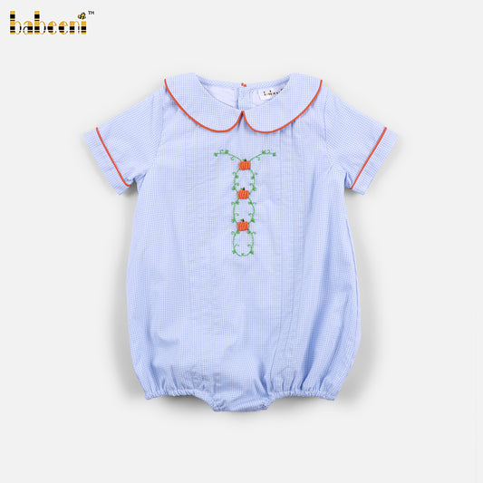 DR4684 - Baby Bubble Romper with Pumpkin Vine Embroidery