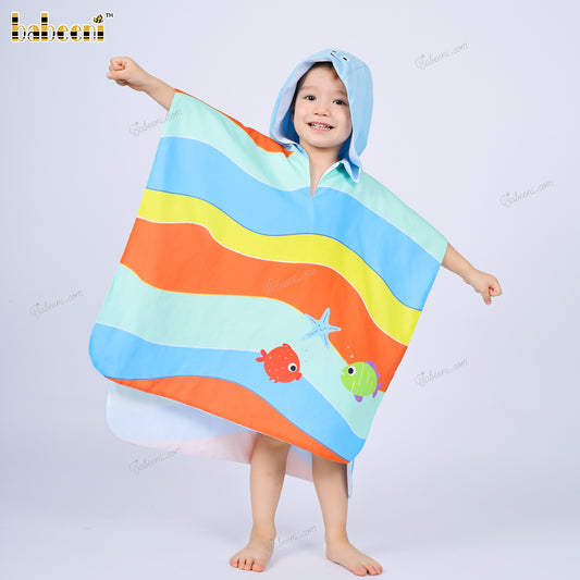 Overcoat for Boy Spring-Summer with many colorful waves pattern and 2 fishs and starfish hand embroidery - BC1310