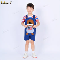 Patriotic Puppy Embroidered Shortall Set - BC1326