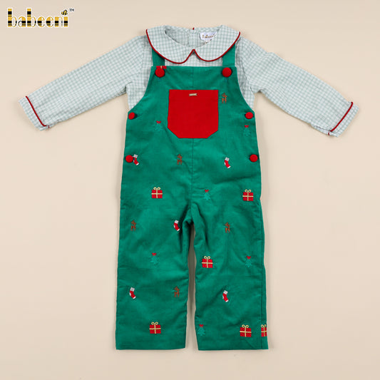 Boys' Green Corduroy Christmas Overall Set - BC1341