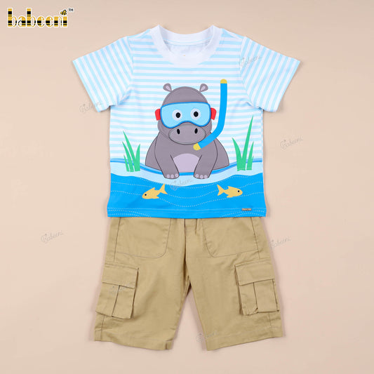 BC1400 – Boys’ Striped T-Shirt with Hippo Embroidery