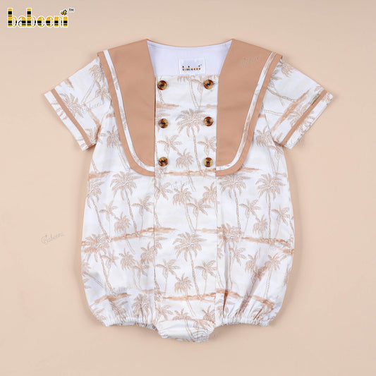 BC1404 – Boys’ Sailor Bubble with Palm Tree Print & Contrast Collar