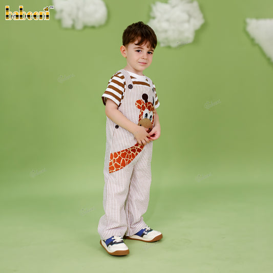 BC1450 - Giraffe Stripe Overall Set with Hand Appliqué Details