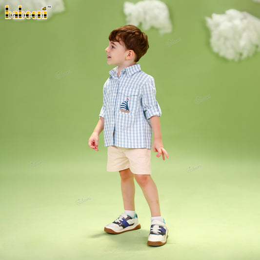 BC1451 - Nautical Checkered Shirt & Shorts Set