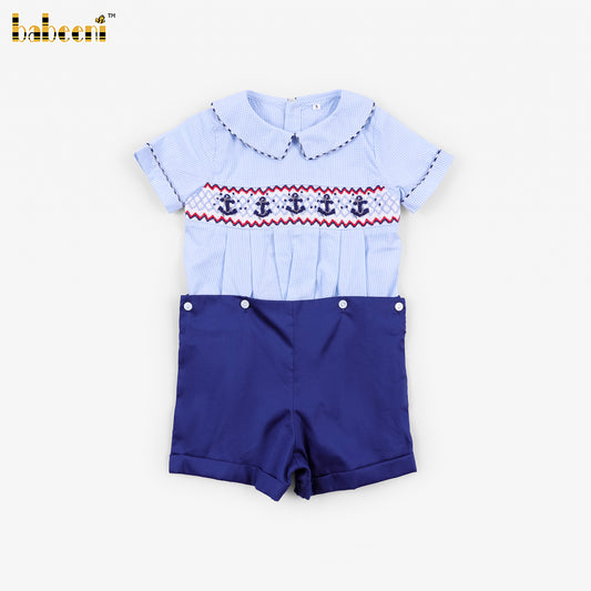 BC1462-Boys Hand-Smocked Gingham Short Set
