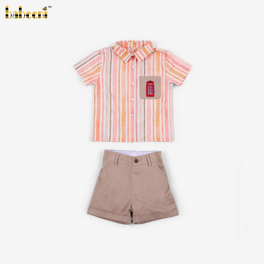 BC1465-Boys Striped Embroidered Short Set