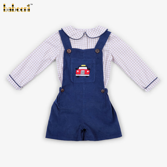 BC1467- Boys Embroidered Corduroy Overall Set