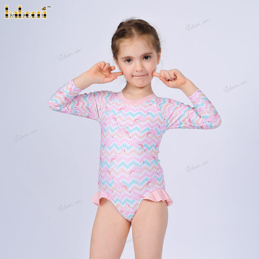 1-pieces Swimwear For Girl Spring-Summer with flamingo and colorful waves - DR4188