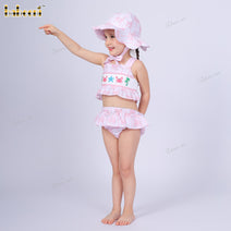 2-pieces Swimwear For girl Spring-Summer with crab and starfish hand smocked embroidery - DR4196