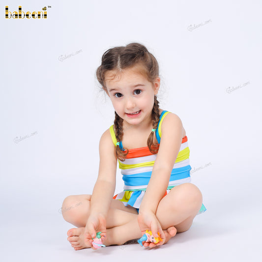 1-pieces Swimwear For girl Spring-Summer with colorful lines pattern and back strap - DR4199