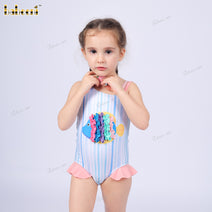 1-pieces One-shoulder open Swimwear For girl Spring-Summer with fish embroidery - DR4215