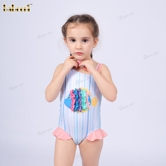 1-pieces One-shoulder open Swimwear For girl Spring-Summer with fish embroidery - DR4215