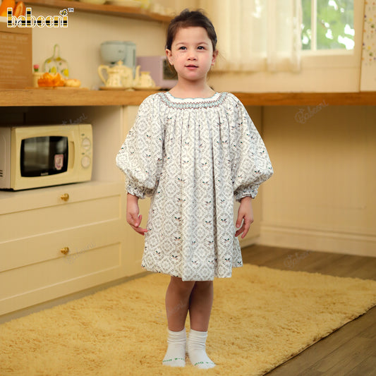 Geometric Scalloped Corduroy Bishop Dress – DR4274