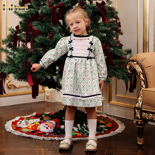Girls' Holiday Embroidered A-Line Dress with Velvet Bow - DR4289