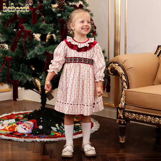 Girls' Holiday Dress with Double Ruffle Collar and Velvet Waistband - DR4290