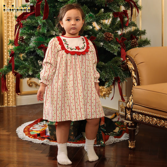 Girls’ Flared Corduroy Dress with Petal Collar and Beaded Embroidery - DR4293