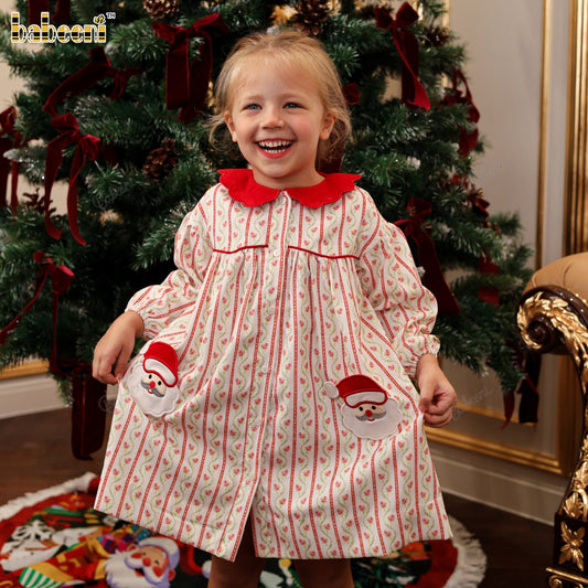 Girls' Corduroy Christmas Dress with Santa Pocket - DR4296