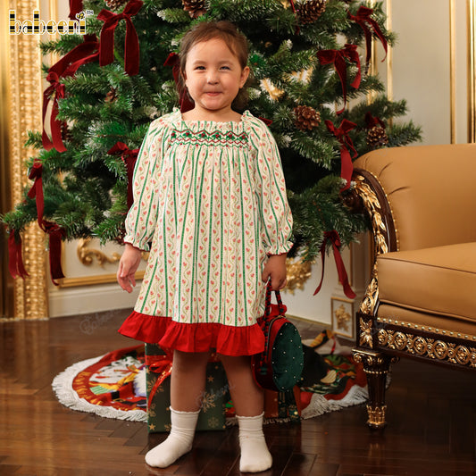 Girls' Smocked Corduroy Dress with Ruffled Square Collar - DR4297