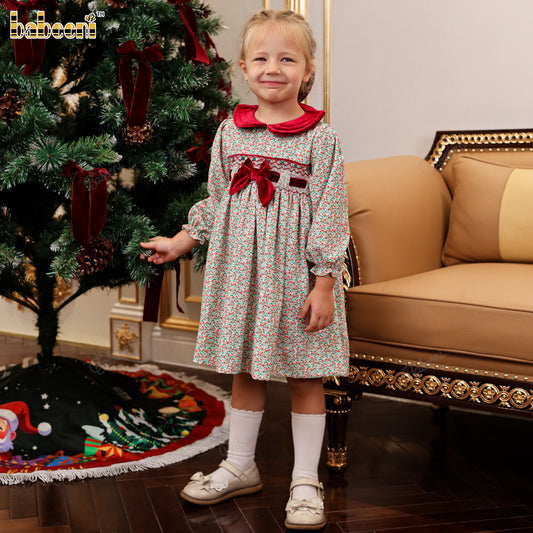 Girls' Corduroy Holiday Dress with Quilted Velvet Collar - DR4301