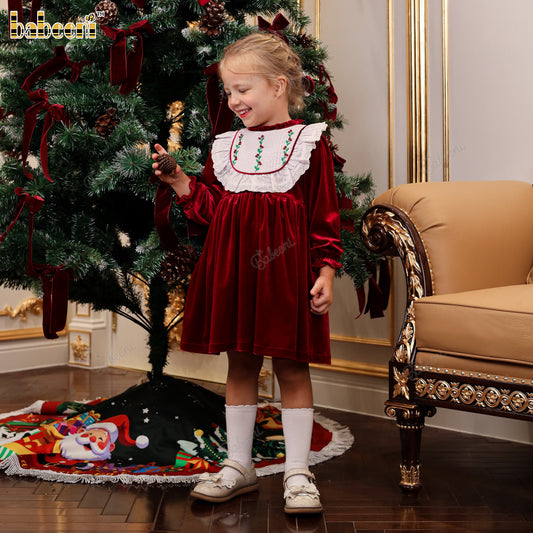 Classic Girls’ Velvet Holiday Dress with Lace Collar - DR4304