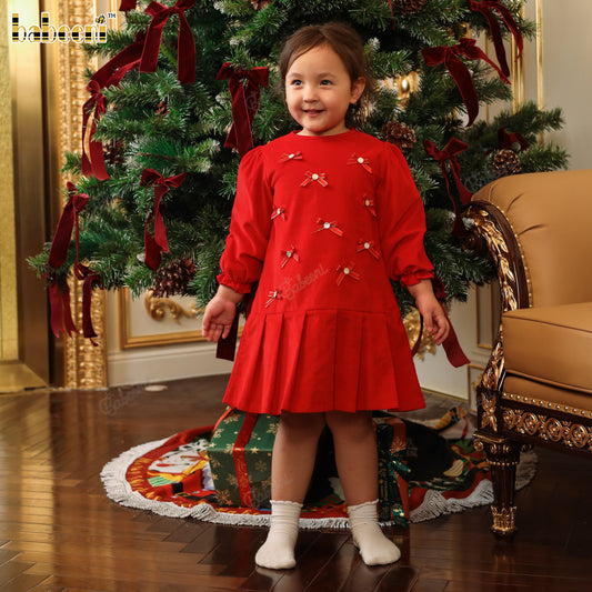 Girls’ Corduroy Holiday Dress with Scalloped Embroidered Collar - DR4309
