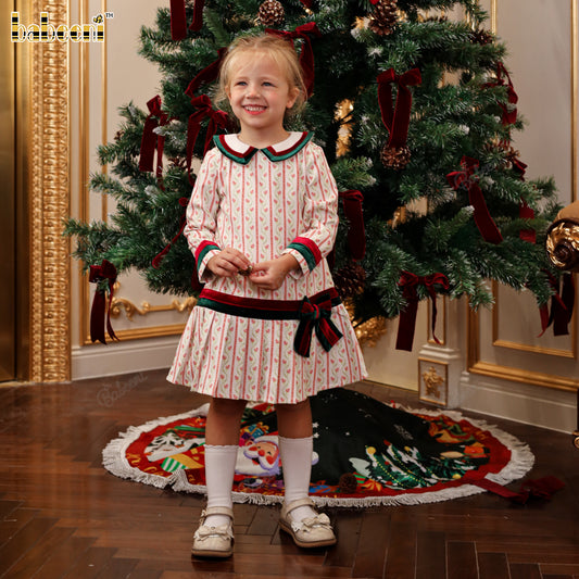 Girls’ A-Line Holiday Dress with Velvet Trim and Box Pleat Skirt - DR4311