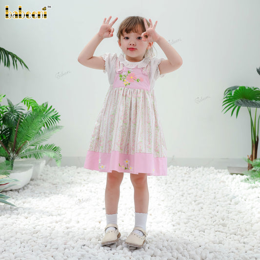 DR4447 – Girls’ Strappy Floral Dress with Hand Embroidery & Pearl Details