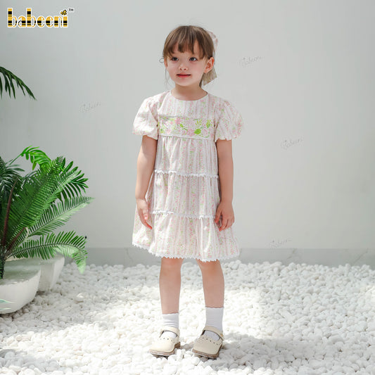 DR4451 – Girls’ Tiered Floral Dress with Hand Embroidery & Lace Trim