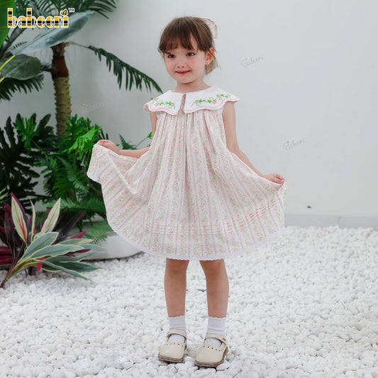 DR4452 – Girls’ Floral Collared Dress with Hand Embroidery & Pleated Detail