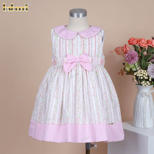 DR4457 – Girls’ Sleeveless Floral Dress with Peter Pan Collar & Ribbon Waist
