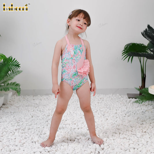 DR4458 – Girls’ Neon Flamingo One-Piece Swimsuit with 3D Embroidered Detail