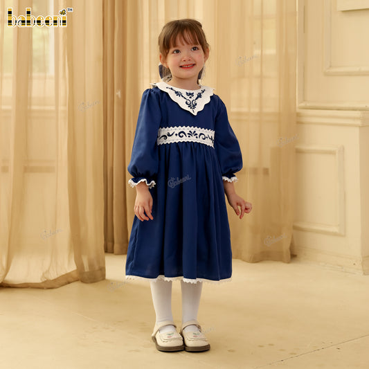 DR4471 – Hand-Embroidered Long-Sleeve Dress with Scalloped Collar