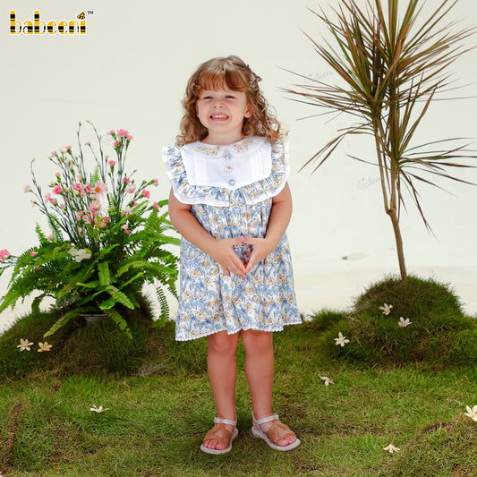 DR4554 - Meadow Blossom Ruffle Dress with Hand-Embroidered Yoke