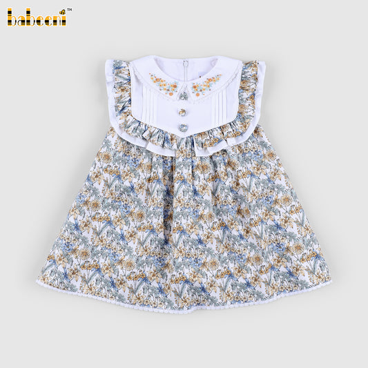 DR4554 - Meadow Blossom Ruffle Dress with Hand-Embroidered Yoke