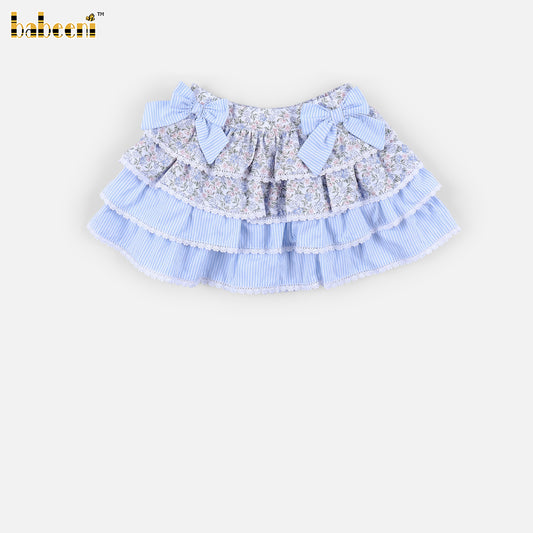 DR4622 - Girls Baby Blue Stripe Embroidered Tiered Dress