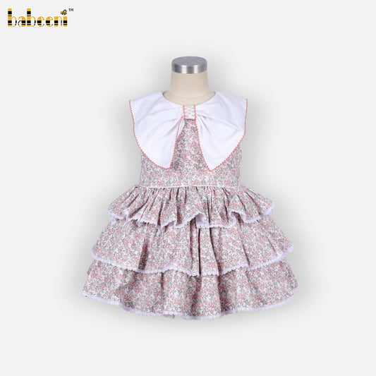 DR4564 - Vintage Rose Tiered Ruffle Dress with Oversized Collar