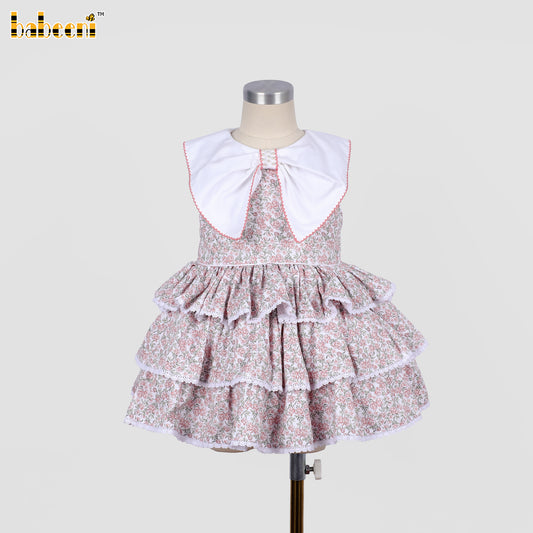 DR4564 - Vintage Rose Tiered Ruffle Dress with Oversized Collar