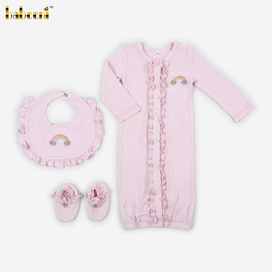 DR4584 – Rainbow Sleep Gown Newborn Gift Set – Blush Pink