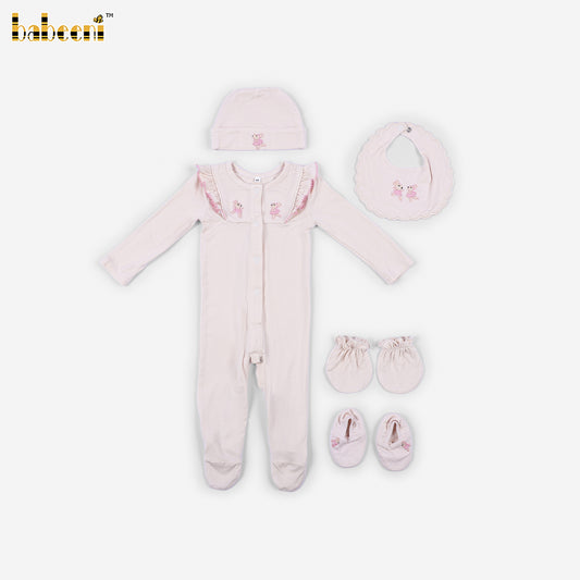 DR4585 – Bunny Footed Sleeper Newborn Gift Set – Blush Pink