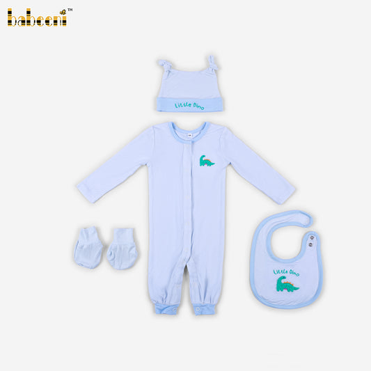 DR4590 – Little Dino Hand-Embroidered Newborn Boy Set