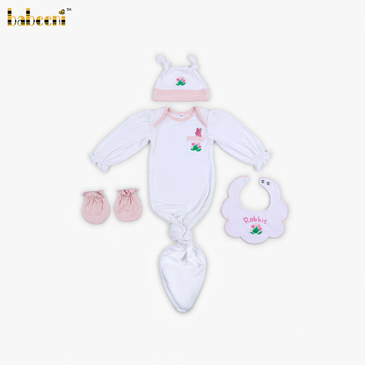 DR4591 – Pink Bunny Hand-Embroidered Sleep Gown Newborn Gift Set