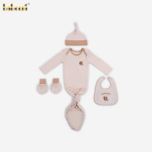 DR4592 – Little Explorer Hand-Embroidered Sleep Gown Newborn Boy Set